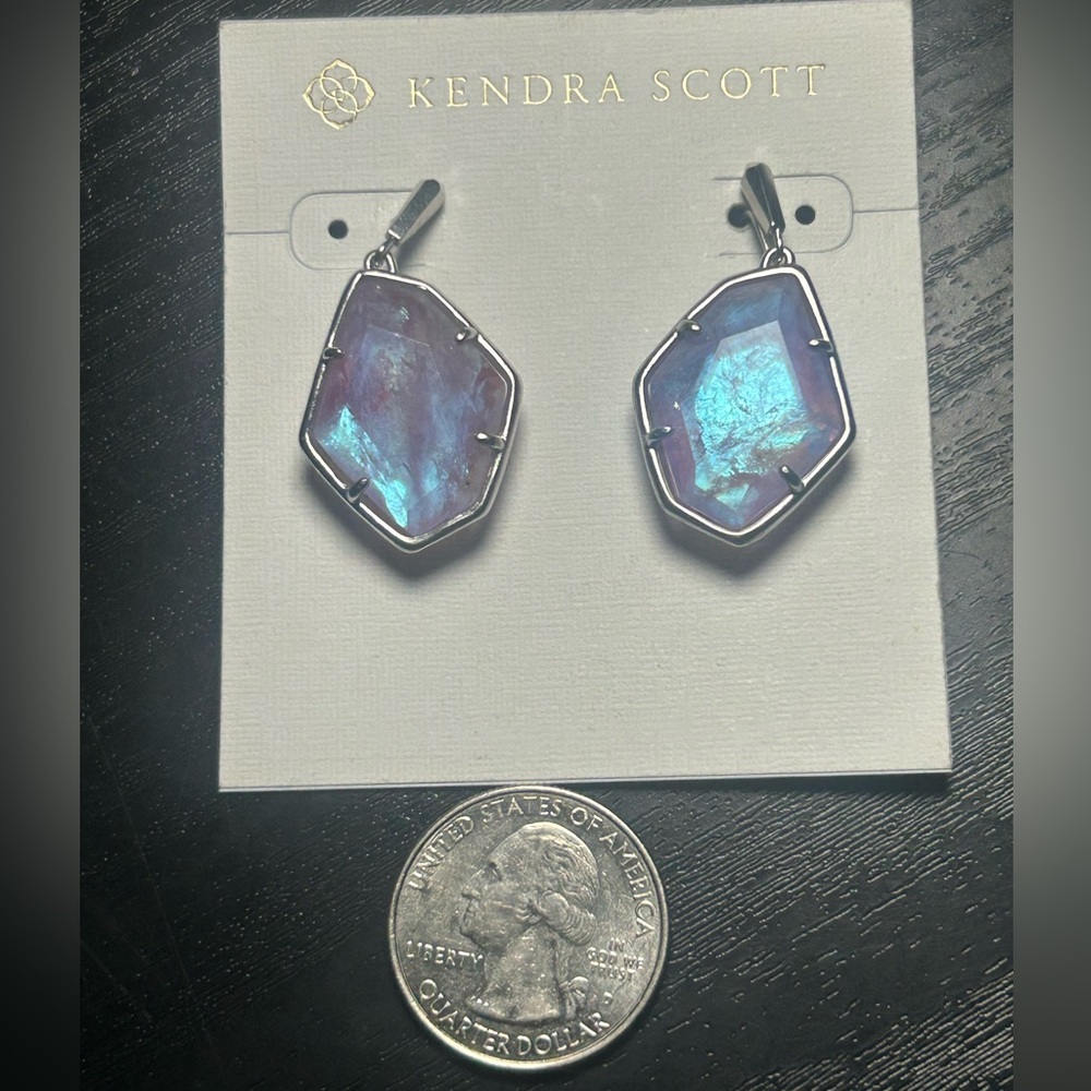 Kendra Scott Iridescent Large Dangle Drop Earrings – Silver Tone – NWT - Picture 3 of 5